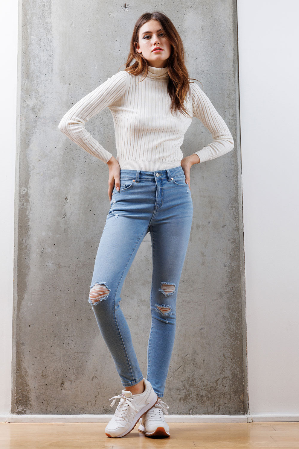 High Rise Destructed Skinny Jeans-4