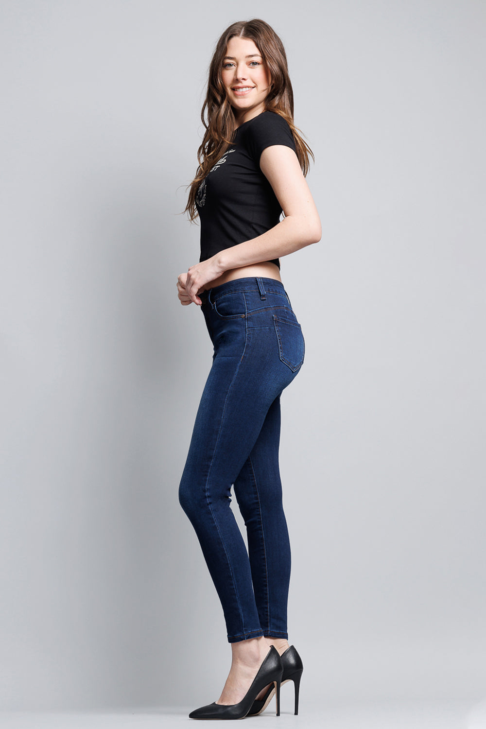 Mid Rise Push Up Ankle Skinny Jeans-4