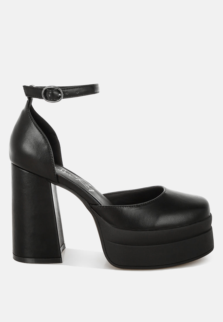 Araminta Chunky Square Toe Buckled Heels-5