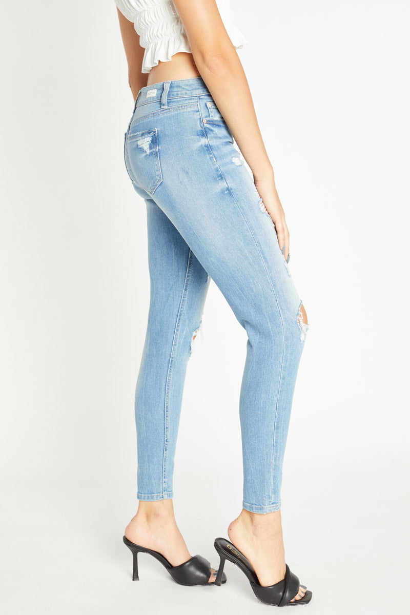 Distressed Mid Rise Ankle Skinny Jeans-4