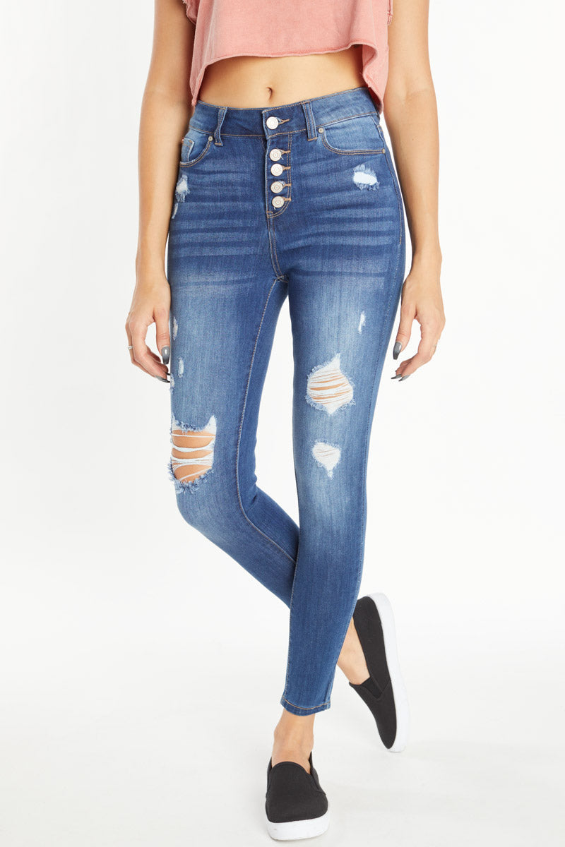 High Rise Destructed Skinny Jeans-4