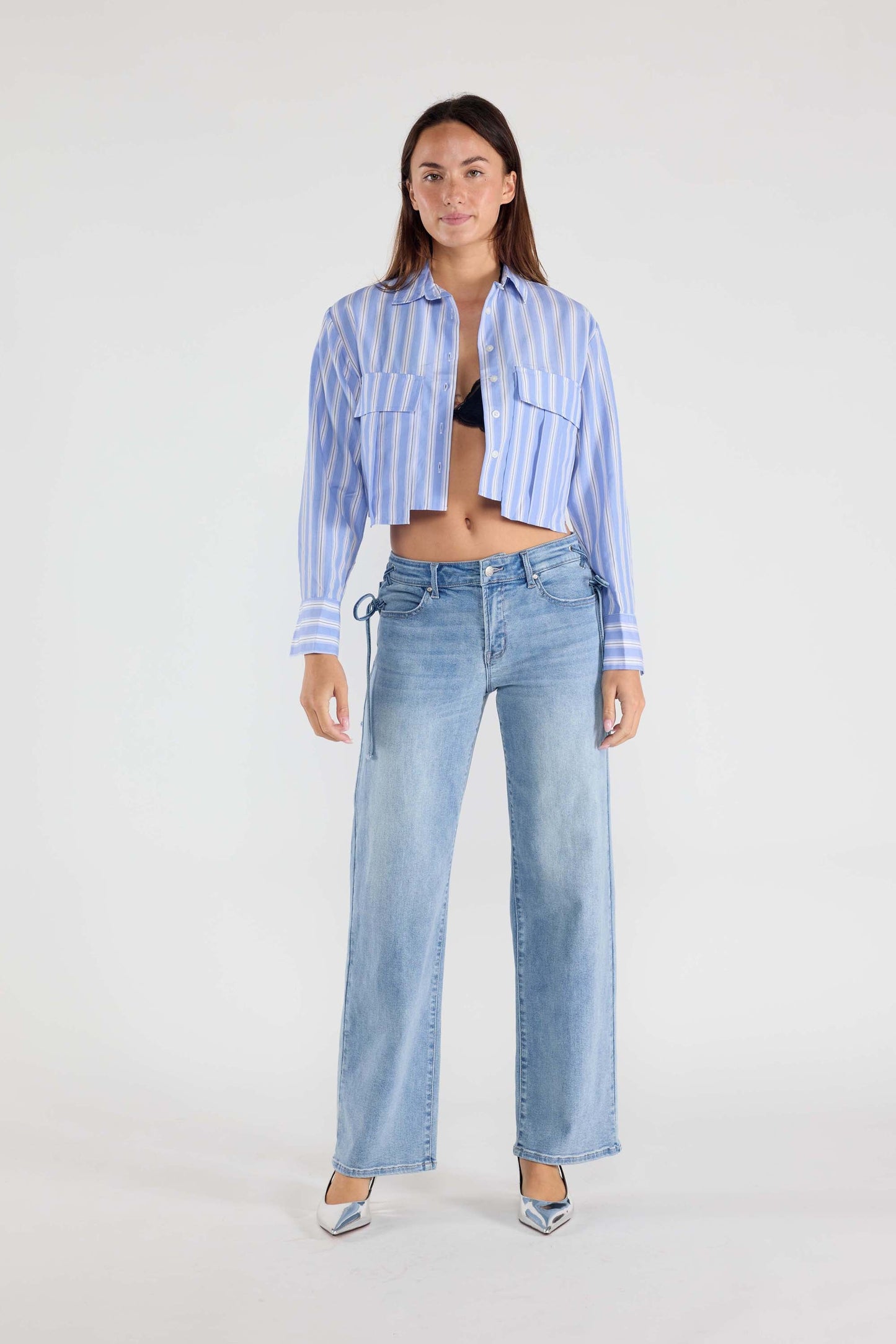 Lace up Side Relaxed Straight Jeans-4