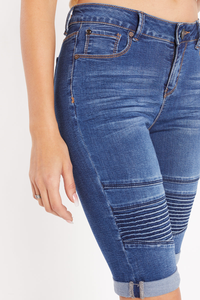 Mid Rise 5 Pocket Bermuda Denim Shorts-4
