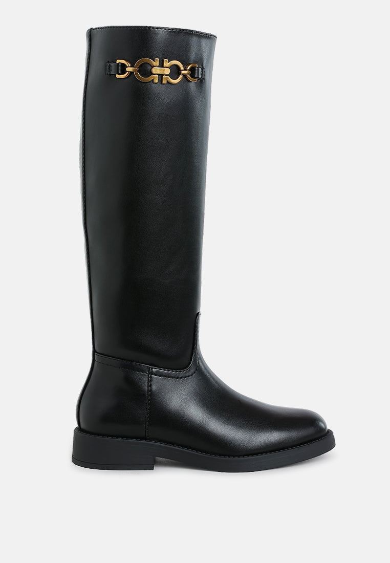 Kiang Metal Chain Link Detail Calf Boots-5