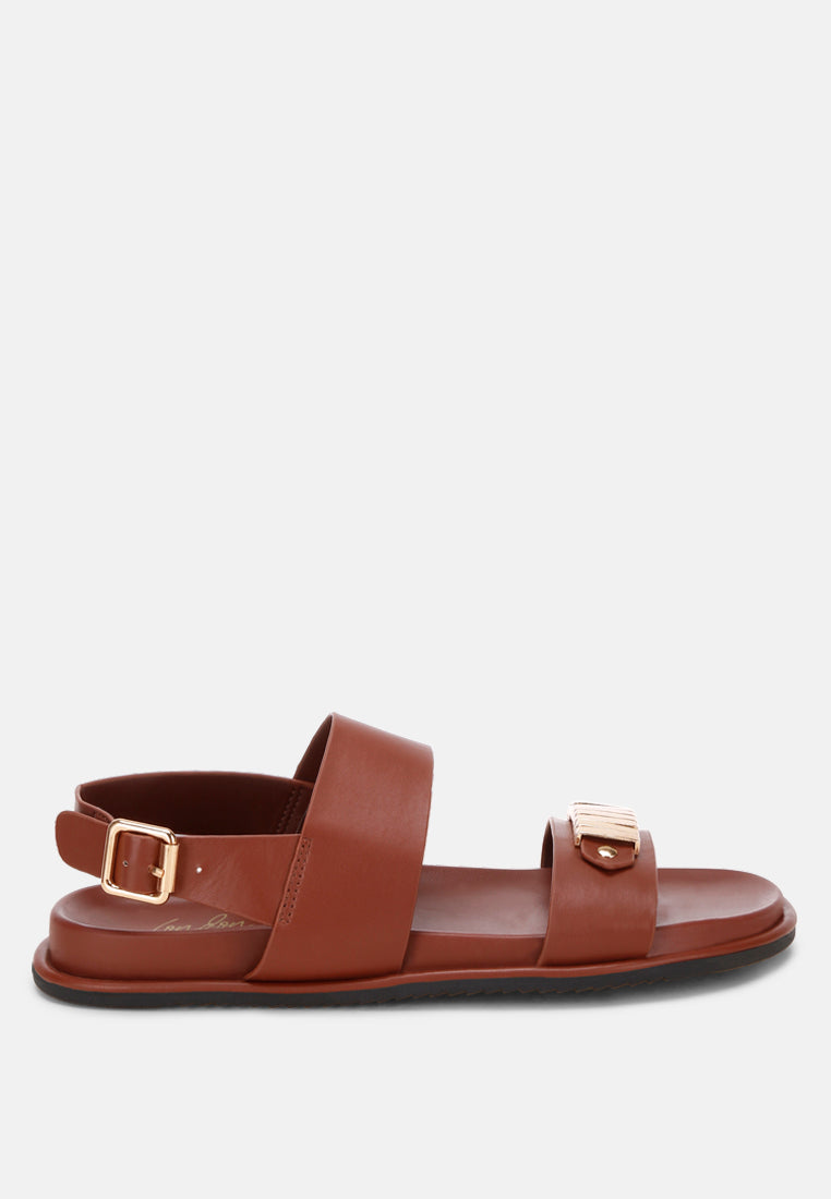 Lolac Metallic Bar Embellished Flat Sandals-5