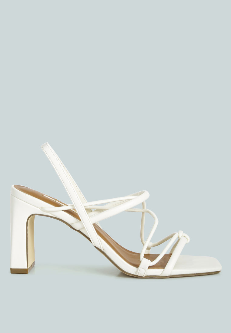 Two Strings Slingback Slim Block Heel Sandals-5
