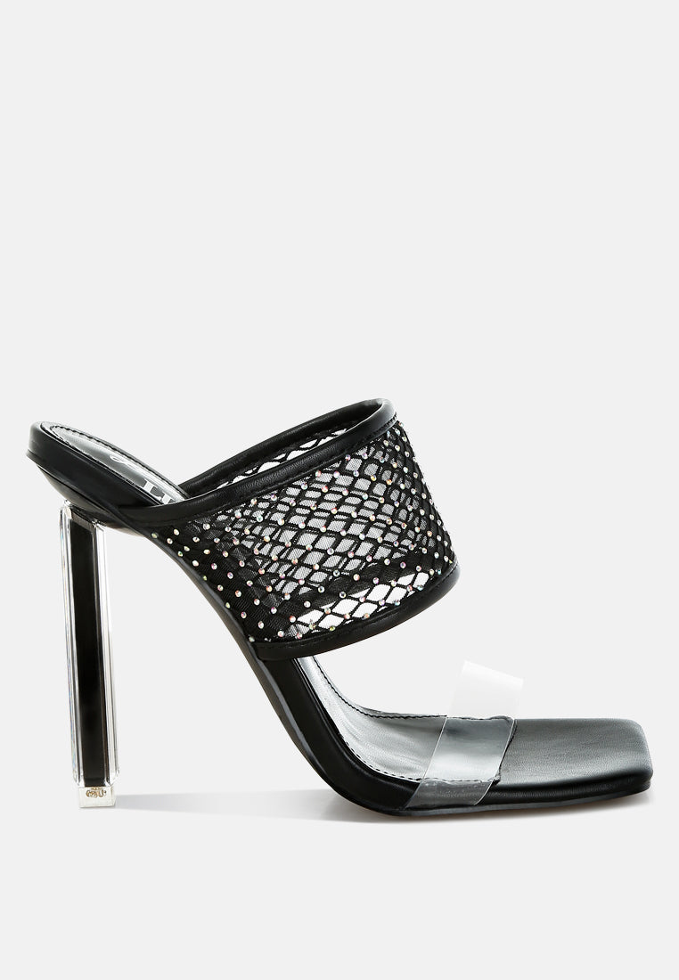 Salween Clear Embellished Square Toe Heels-6