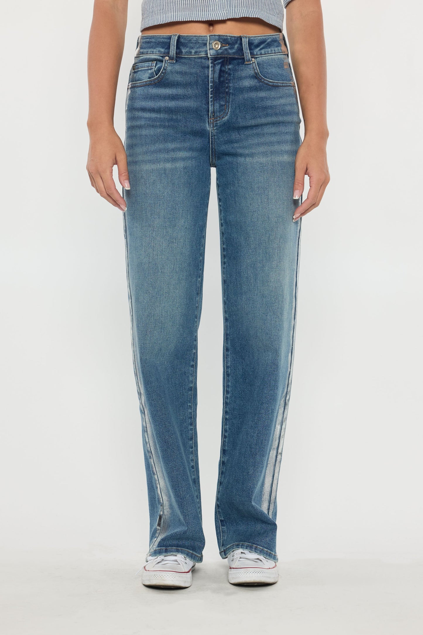 High Rise Relaxed Straight Jeans with Side Silver Foil-4