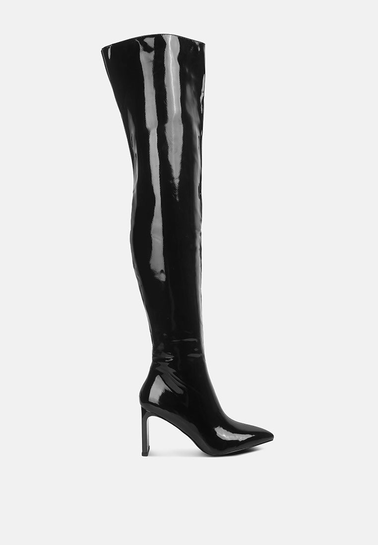 Minkles Patent Pu Long Slim Block Heeled Boots-6