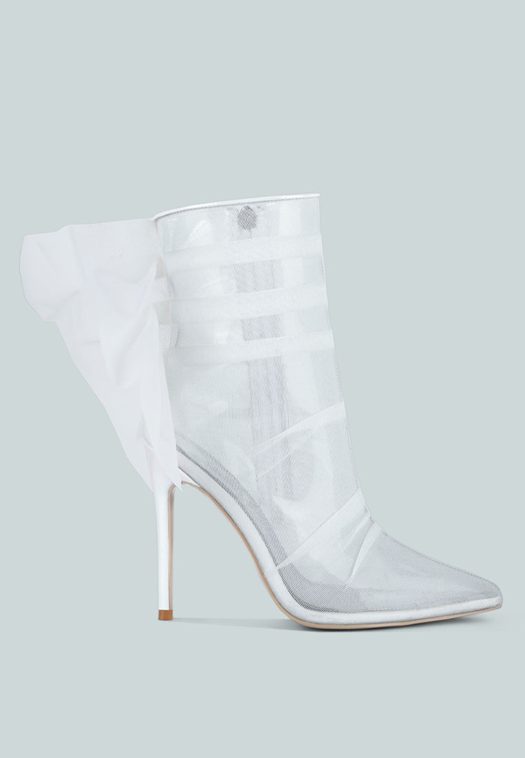 Princess Organza Wrapped Style Heeled Ankle Boots-5