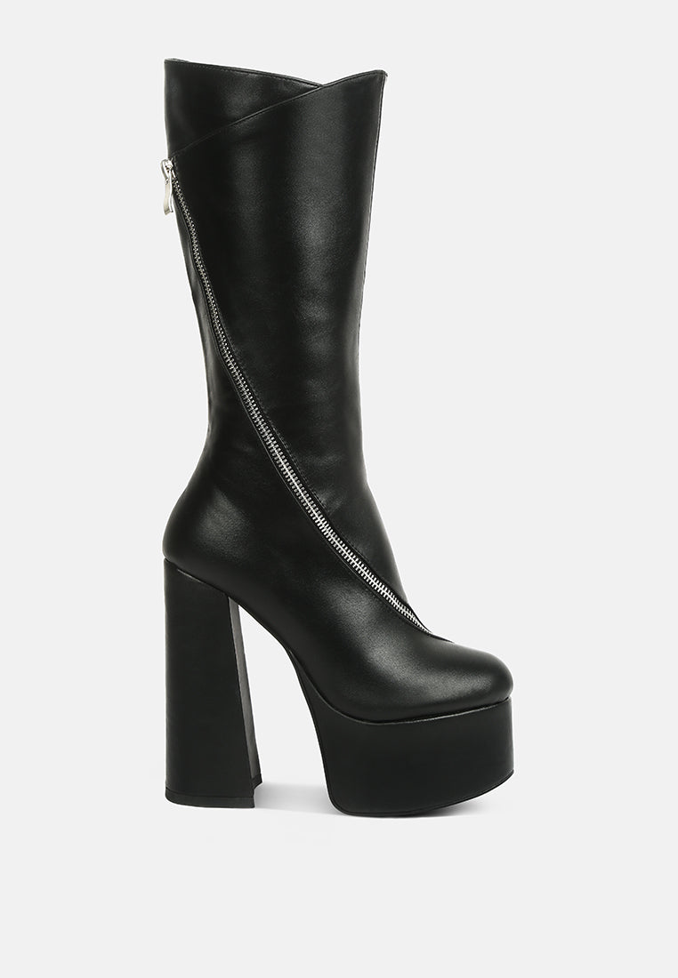 Tzar Faux Leather High Heeled Platfrom Calf Boots-6