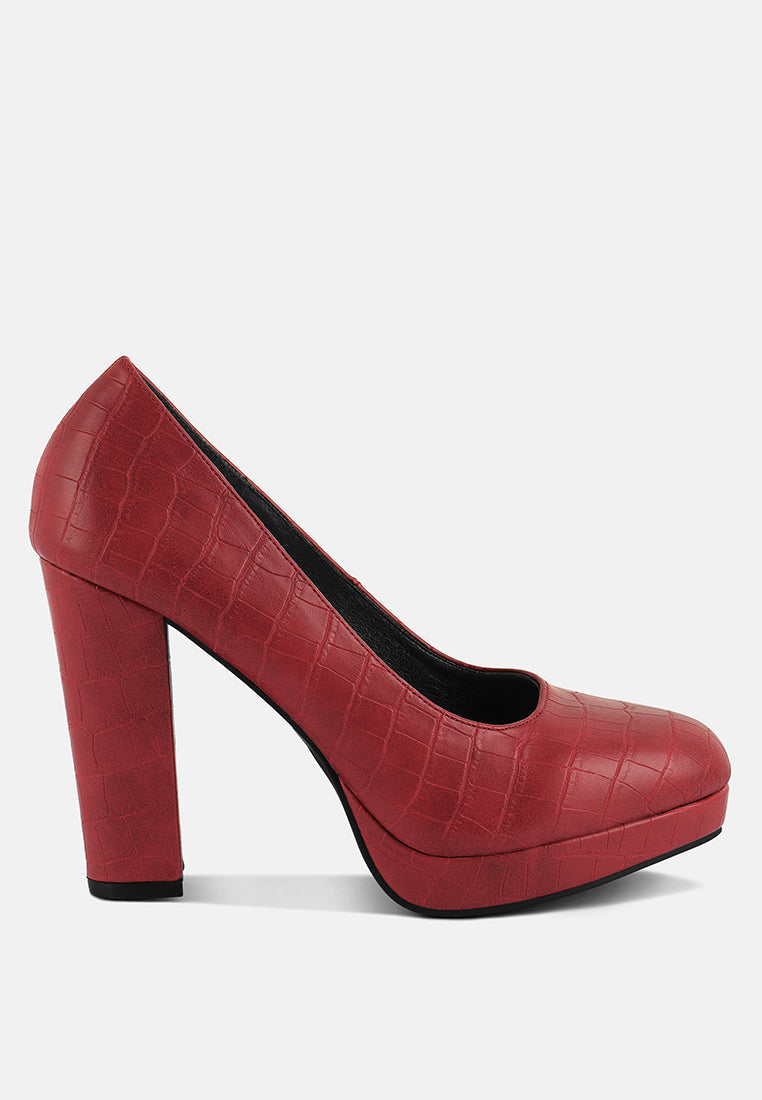 Whitley Croc Texture High Block Heel Pumps-5
