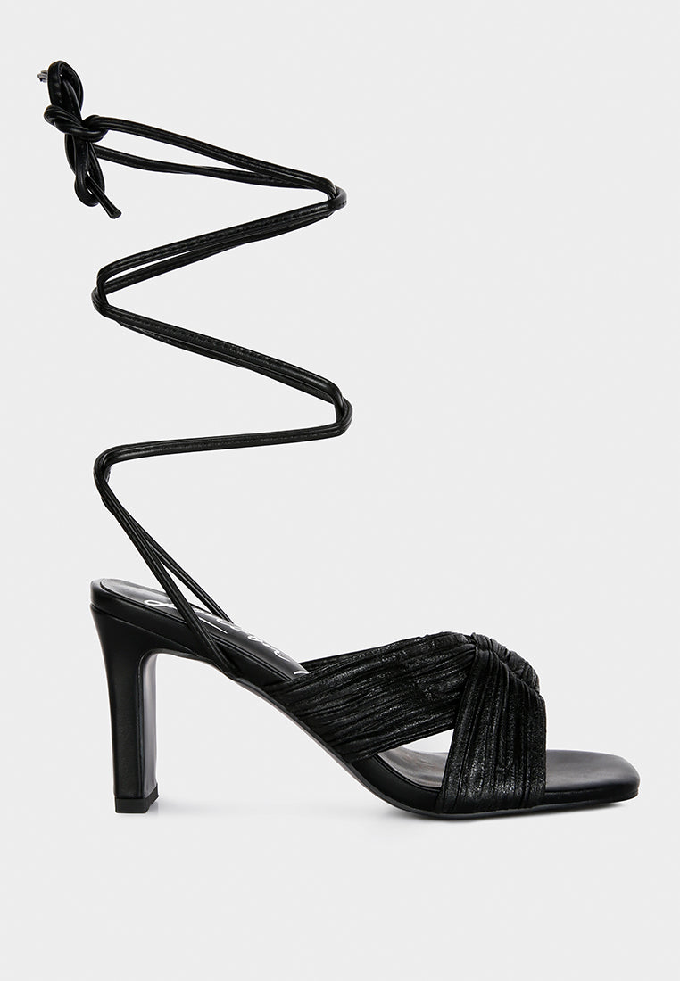 Xuxa Metallic Tie Up Italian Block Heel Sandals-5