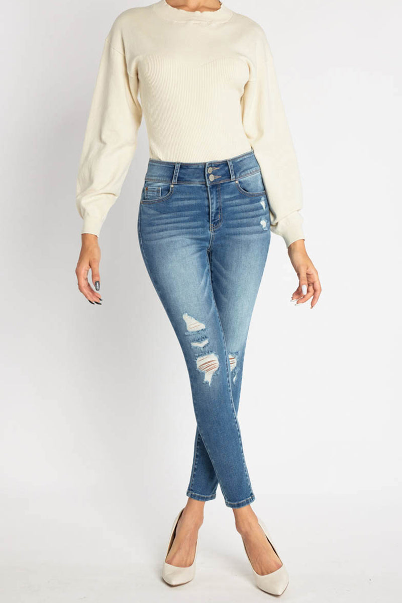 High Rise Destructed Skinny Jeans-3
