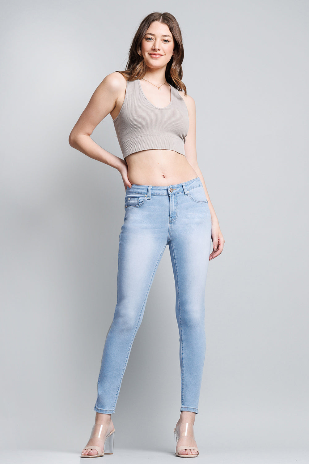 Mid Rise Push Up Ankle Skinny Jeans-2