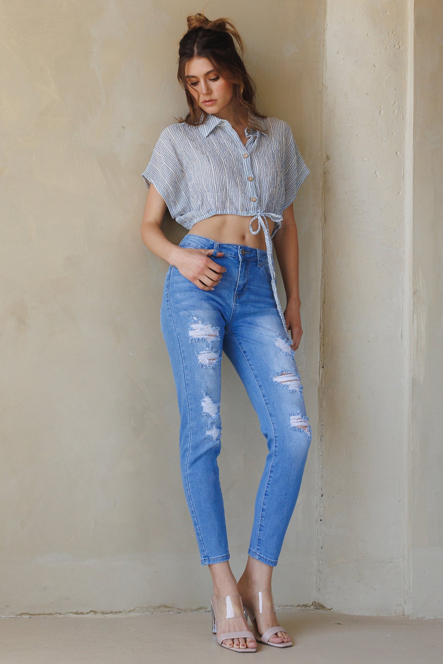 High Rise Destructed Skinny Jeans-3