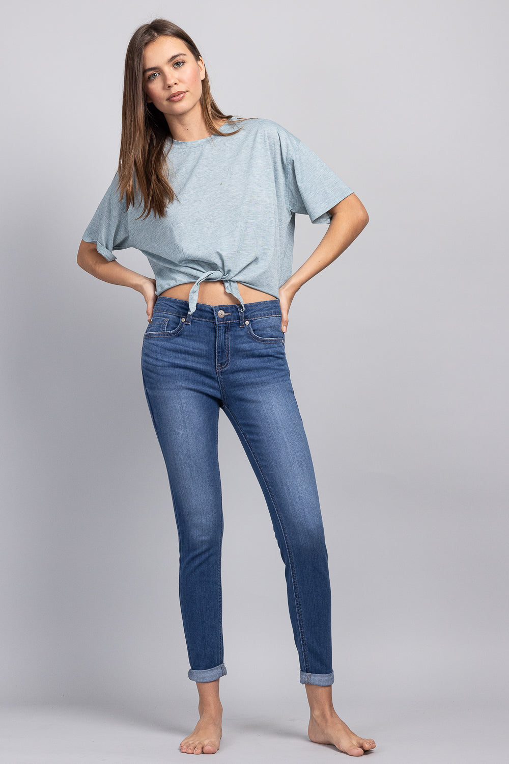 Mid Rise Push Up Ankle Skinny Jeans-2