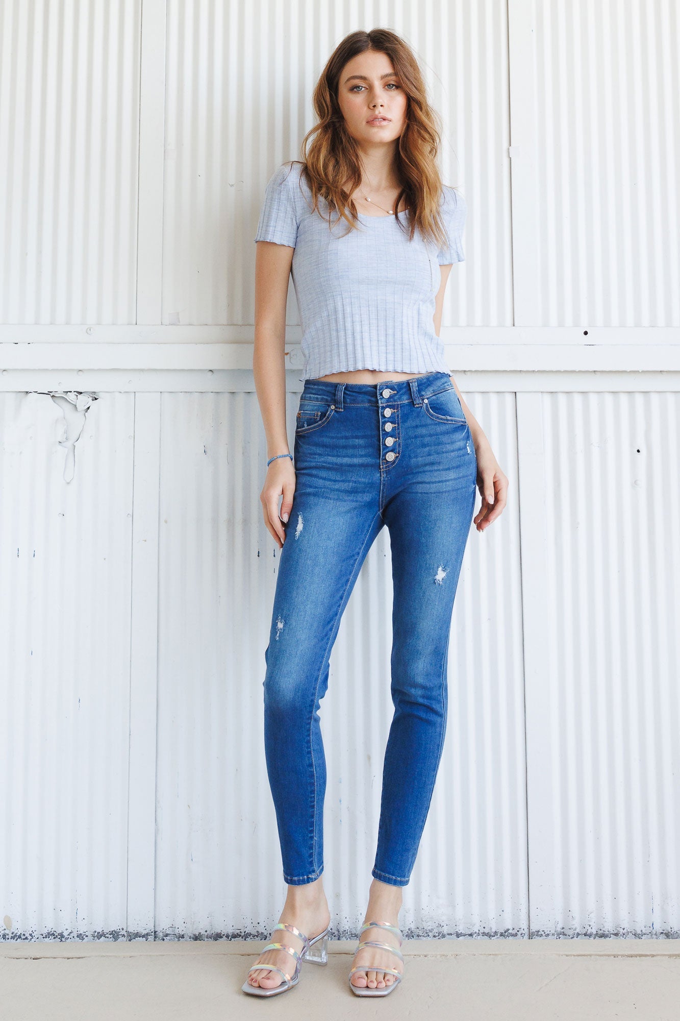 High Rise 5 Button Skinny Jeans-0