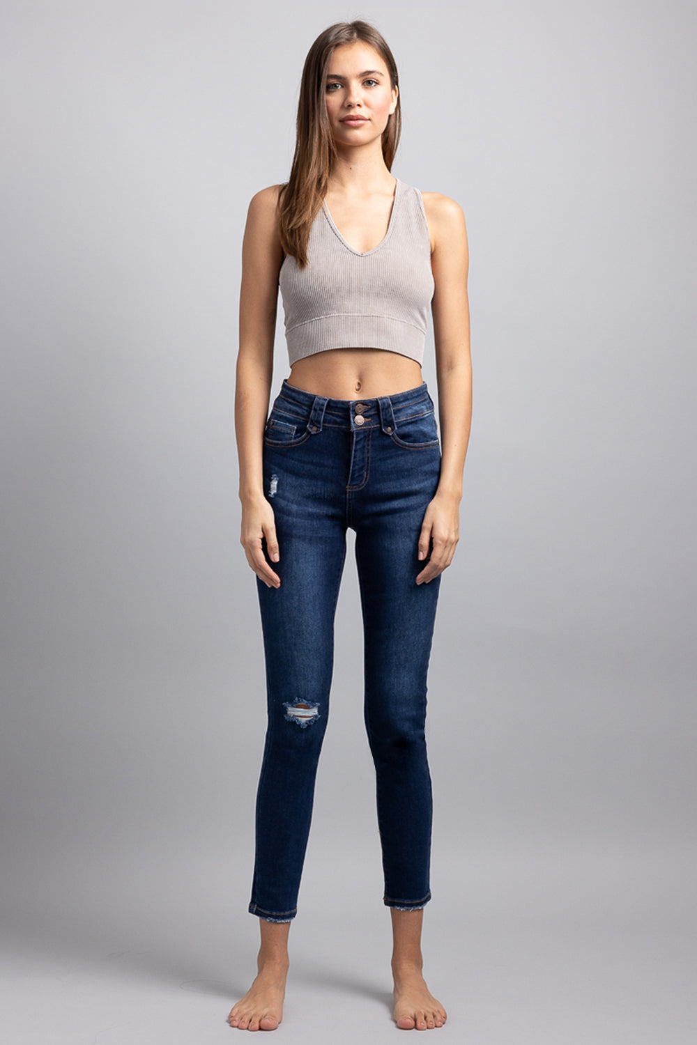 High Rise 2 Button Skinny Jeans-2