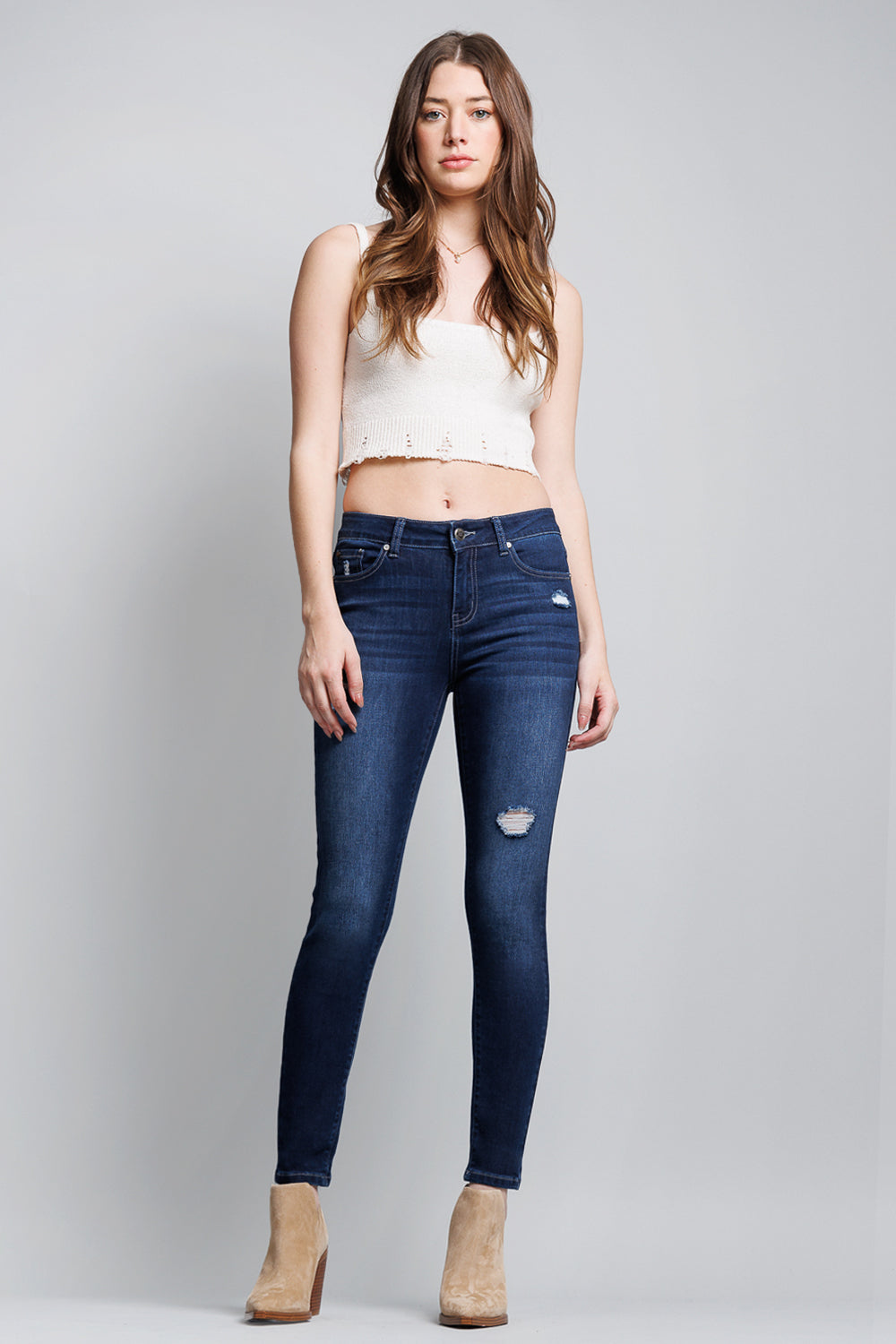 Mid Rise Destructed Ankle Skinny Jeans-0