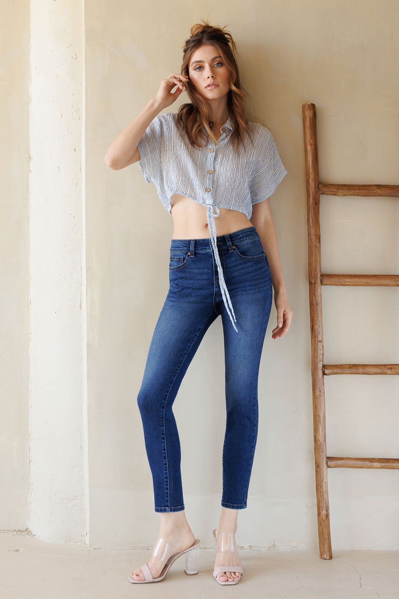 Mid Rise Push Up Ankle Skinny Jeans-0
