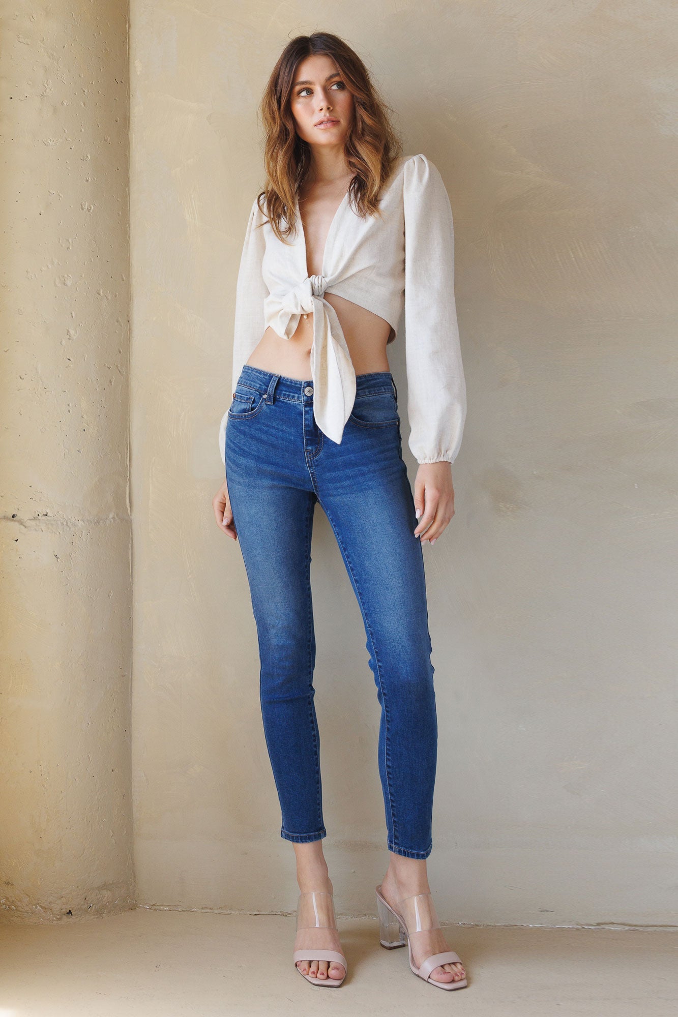 Mid Rise Push Up Ankle Skinny Jeans-2