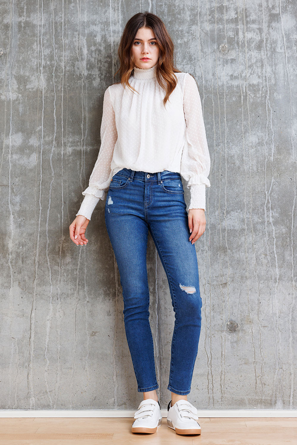 Mid Rise Destructed Skinny Jeans-0