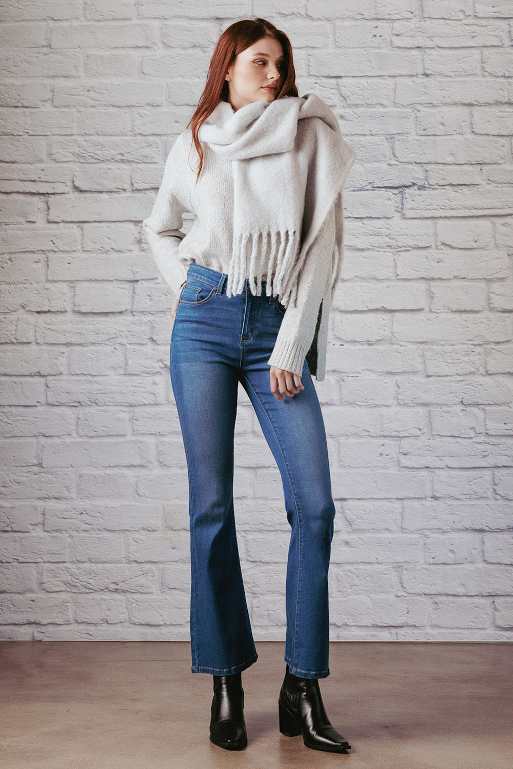 Stone wash High Rise Flare Jeans-3