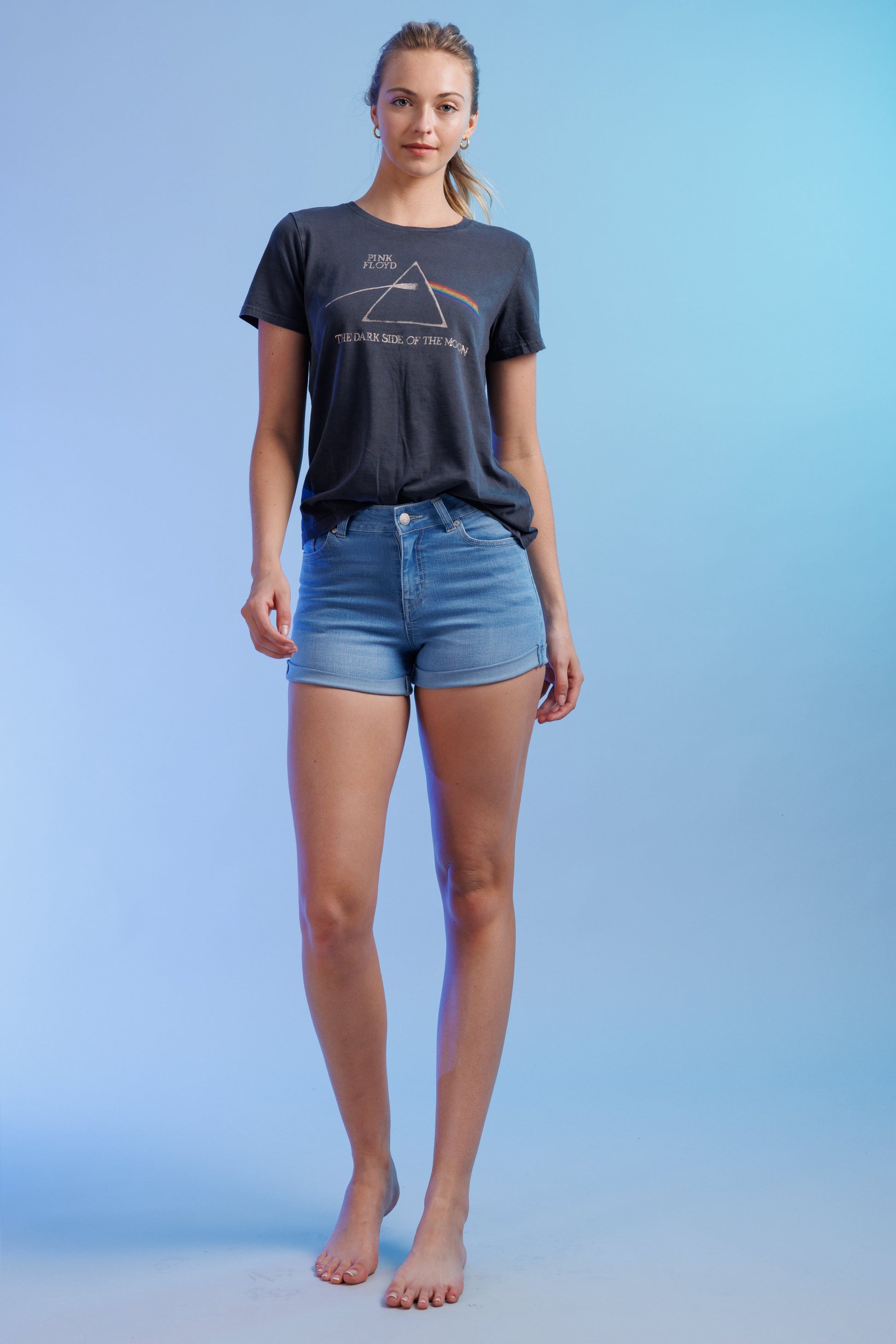 High Rise Cuffed Denim Shorts-4
