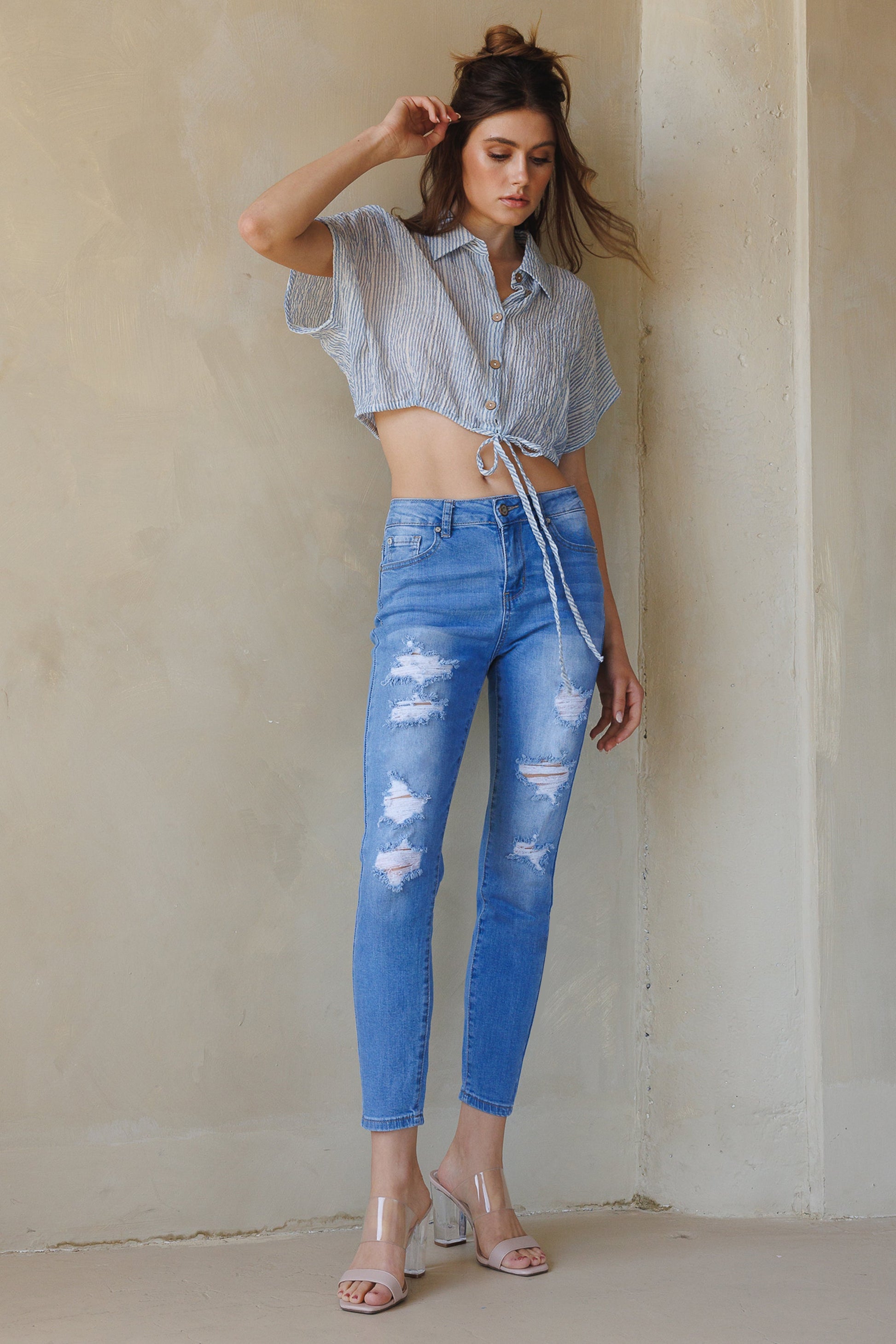 High Rise Destructed Skinny Jeans-2