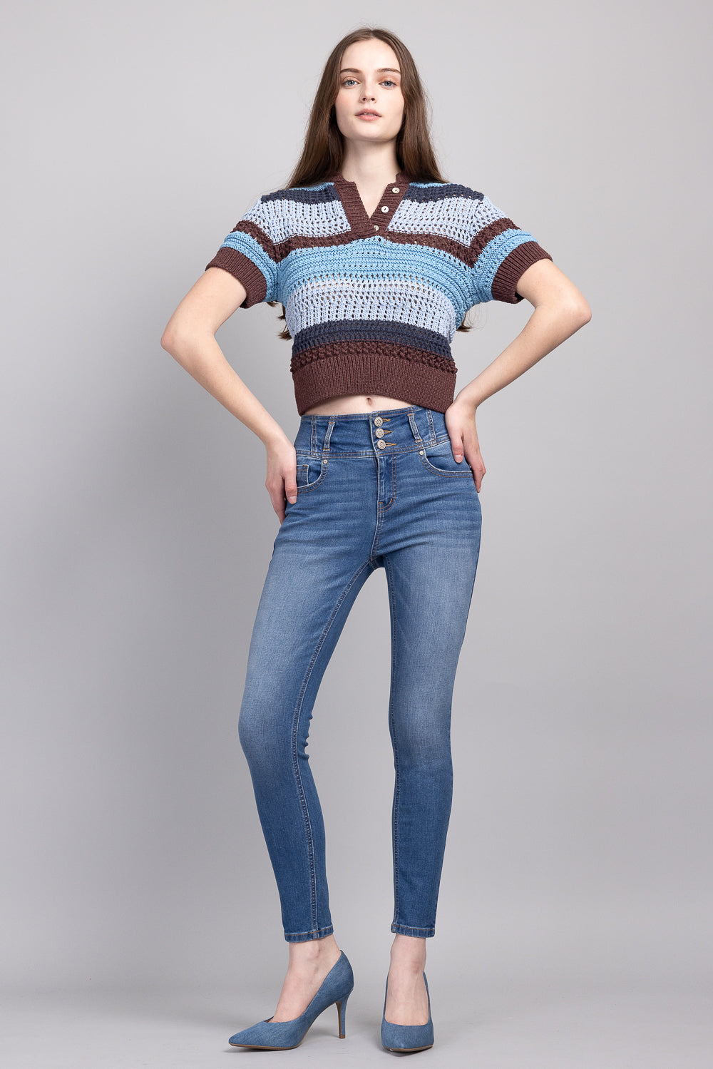 High Rise 3 Button Ankle Skinny Jeans-3