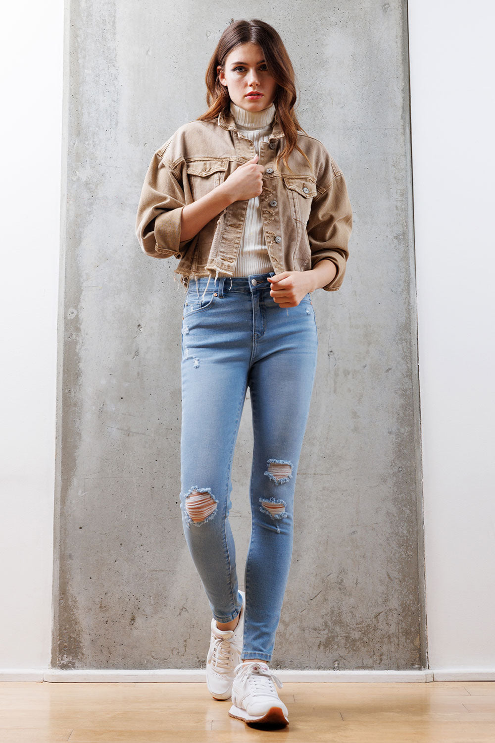 High Rise Destructed Skinny Jeans-0
