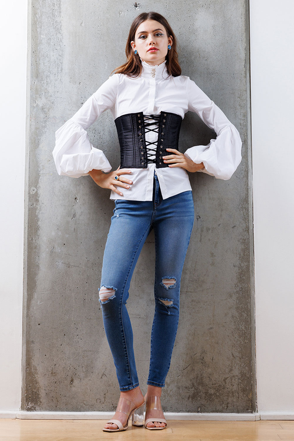 High Rise Destructed Skinny Jeans-0