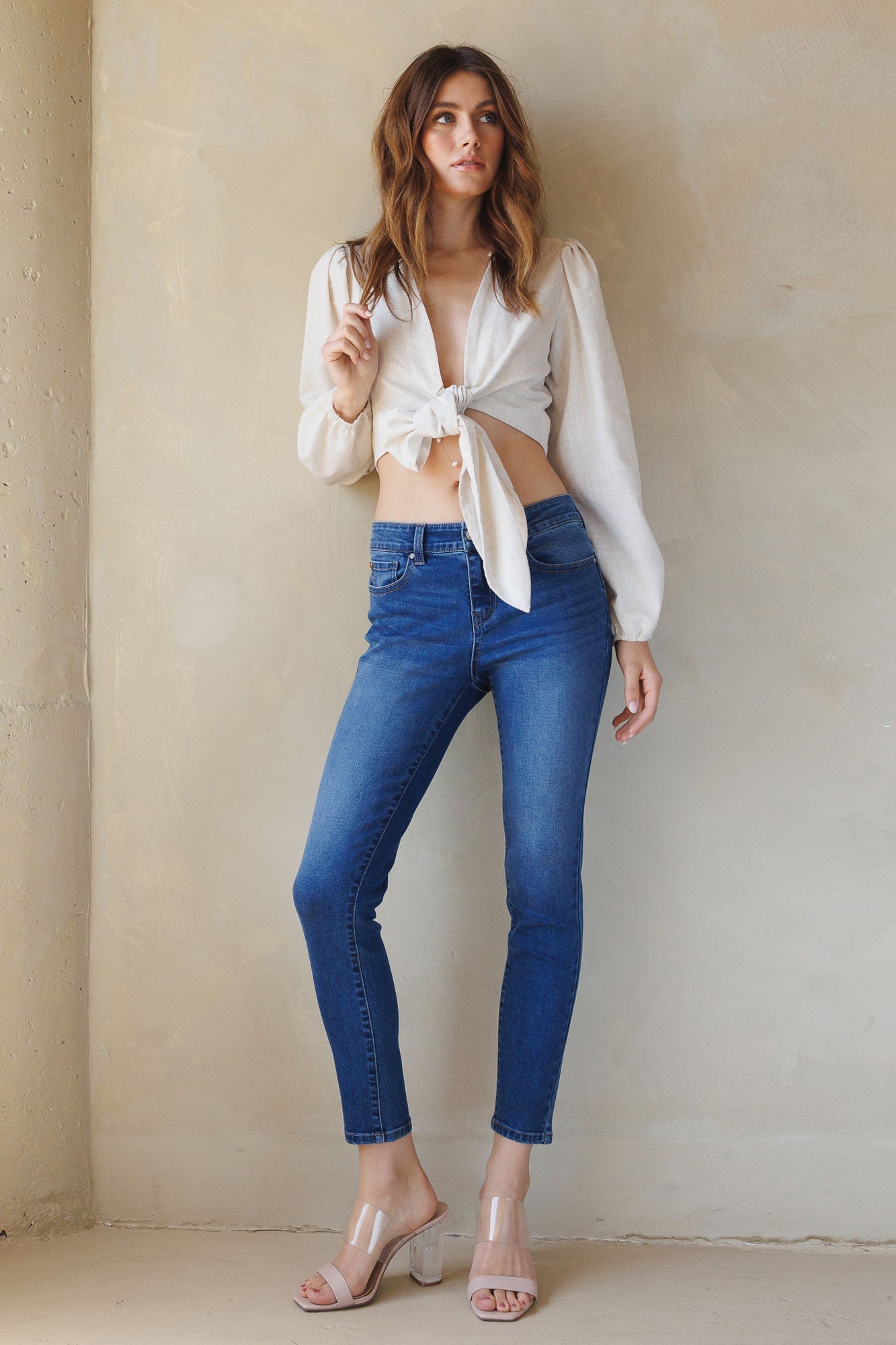 Mid Rise Push Up Ankle Skinny Jeans-3