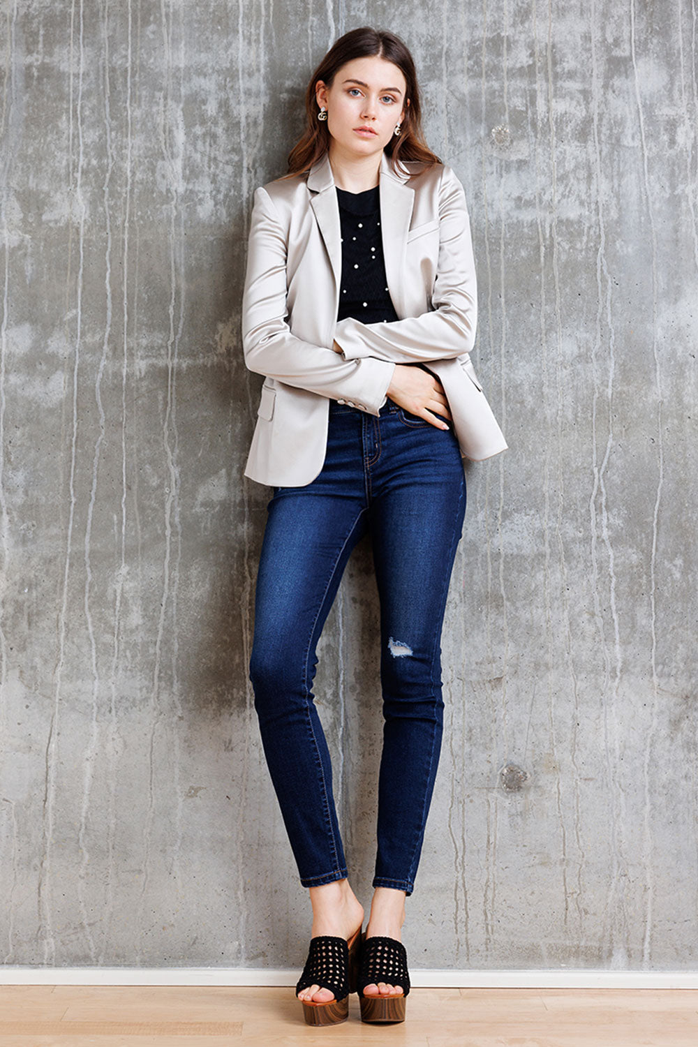 Mid Rise Destructed Skinny Jeans-2