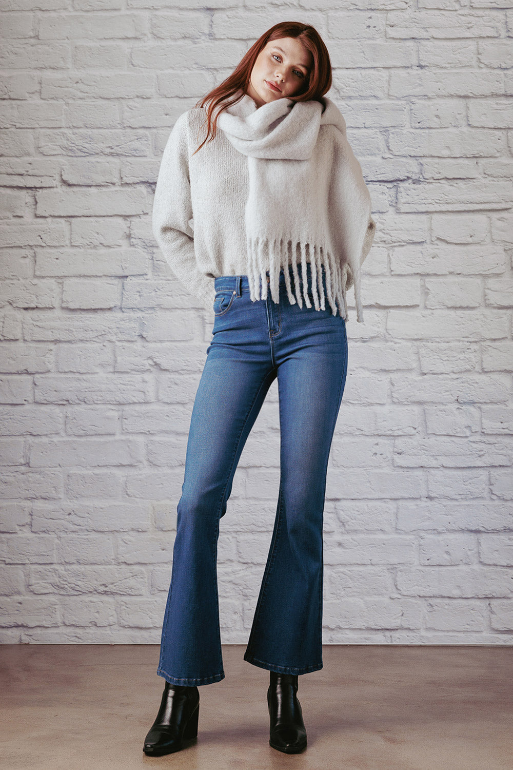 Stone wash High Rise Flare Jeans-4