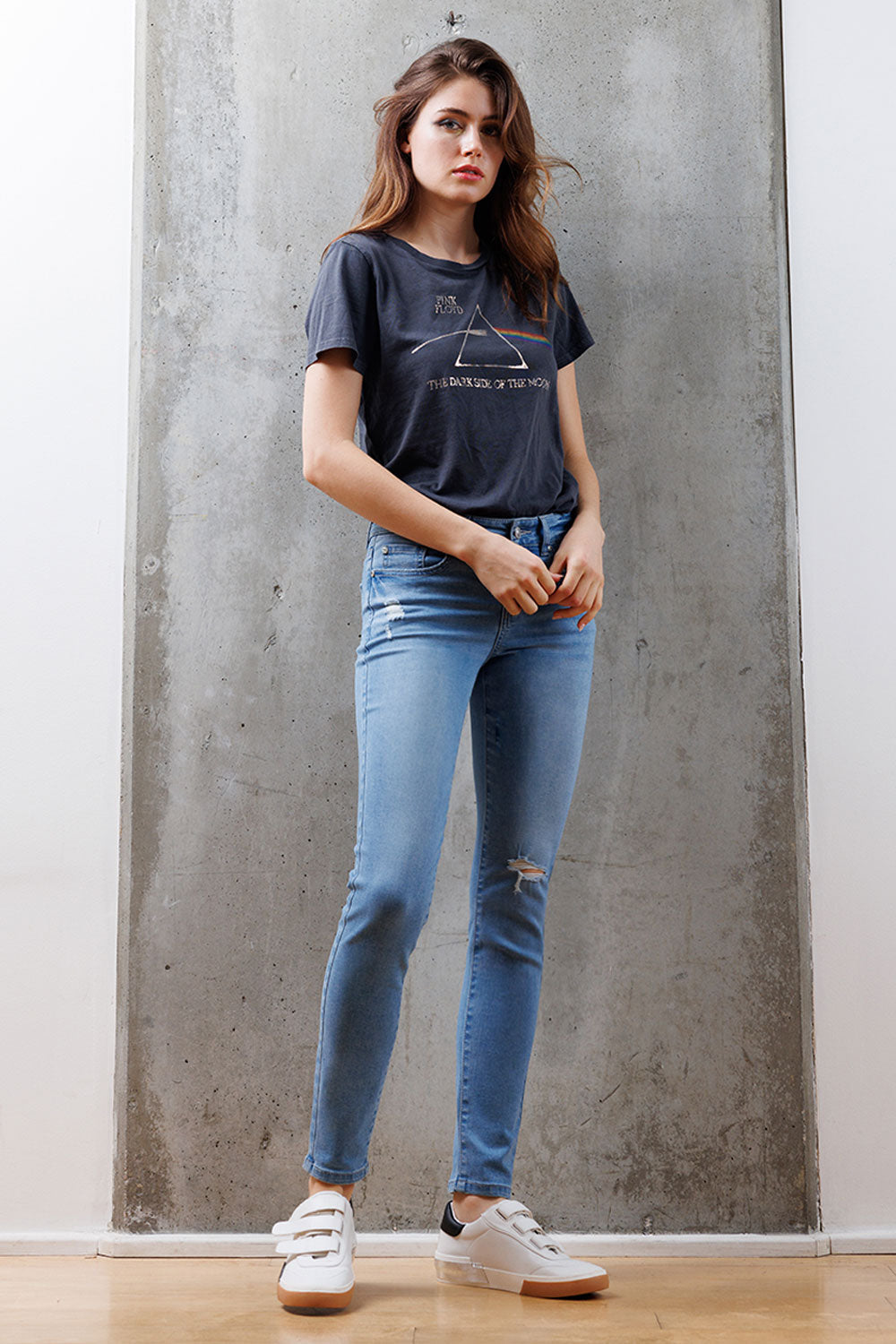 Mid Rise Destructed Skinny Jeans-3