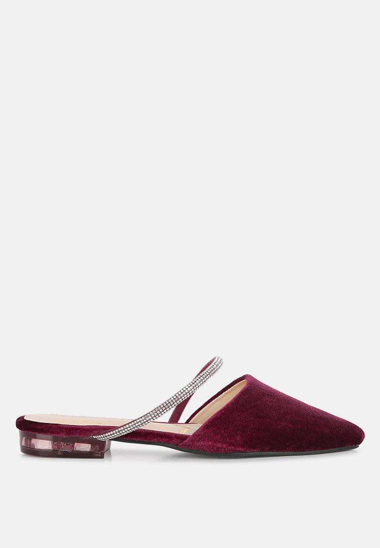 Turnon Velvet Diamante Detail Flat Mules-0