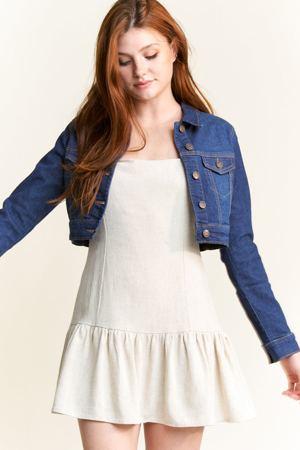 Fitted Basic Crop Denim Jacket-4