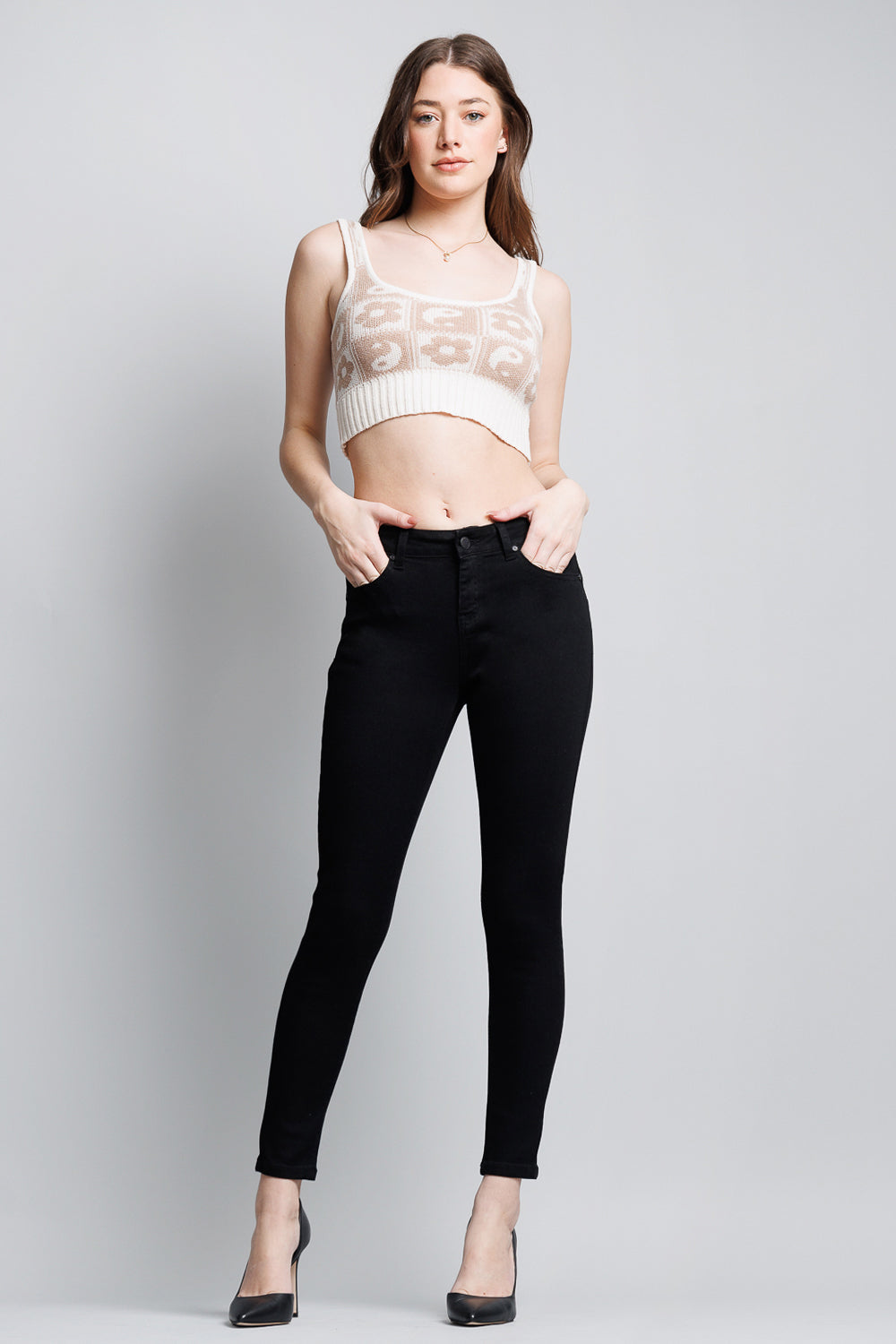 Mid Rise Push Up Ankle Skinny Jeans-0