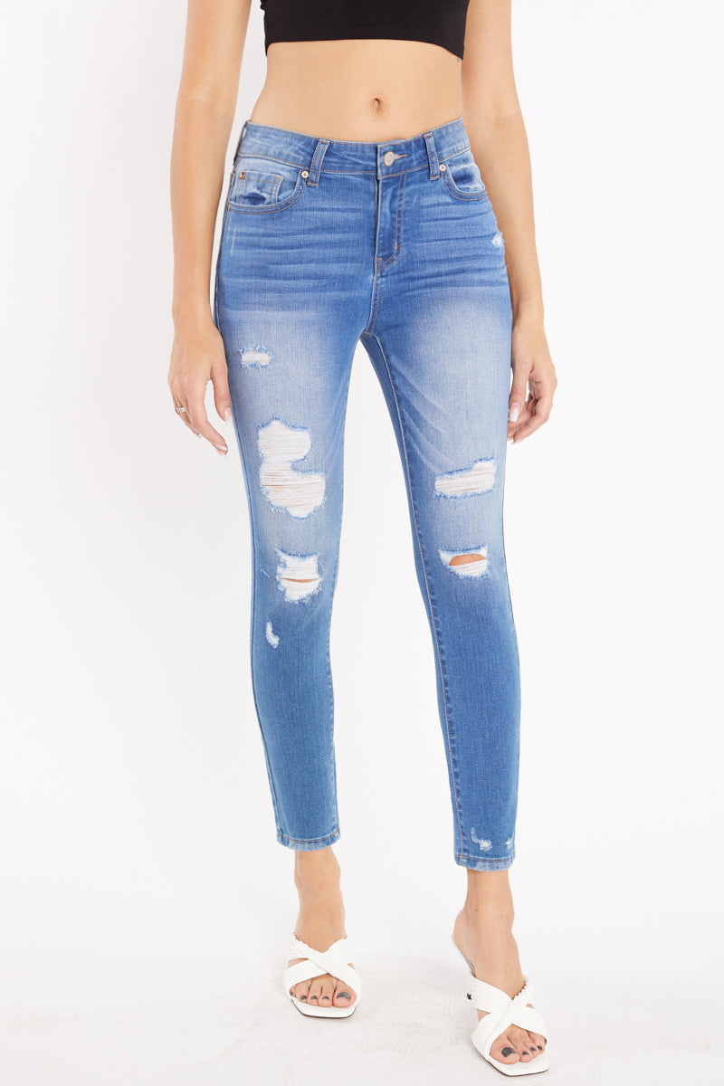 High Rise Destructed Ankle Skinny Jeans-0