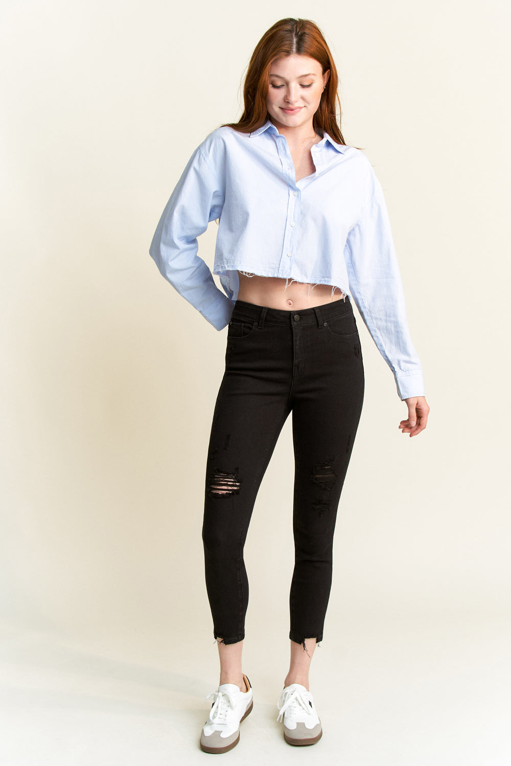 High Rise Distressed Skinny Jeans-0