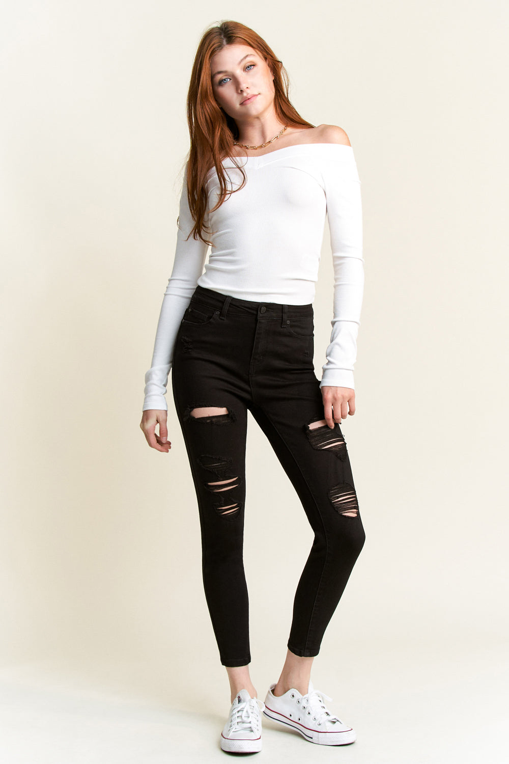 High Rise Destructed Skinny Jeans-1