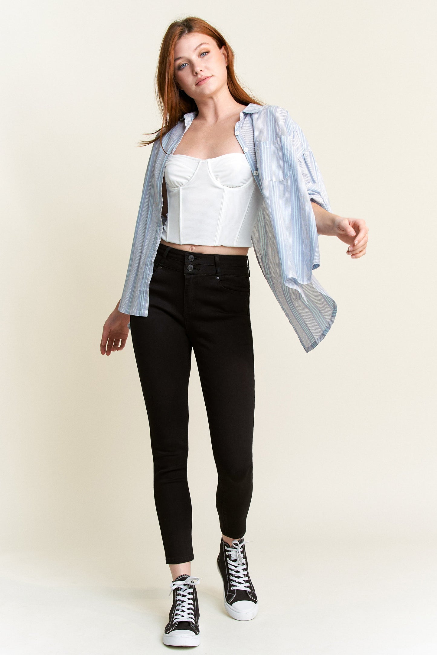 Double Waist High Rise Ankle Skinny Jeans-1