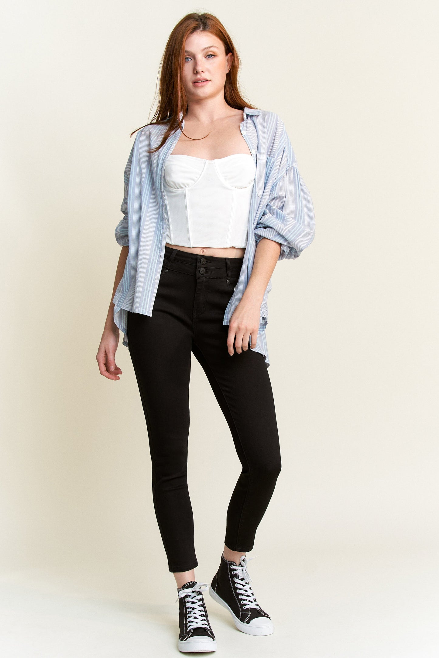 Double Waist High Rise Ankle Skinny Jeans-2
