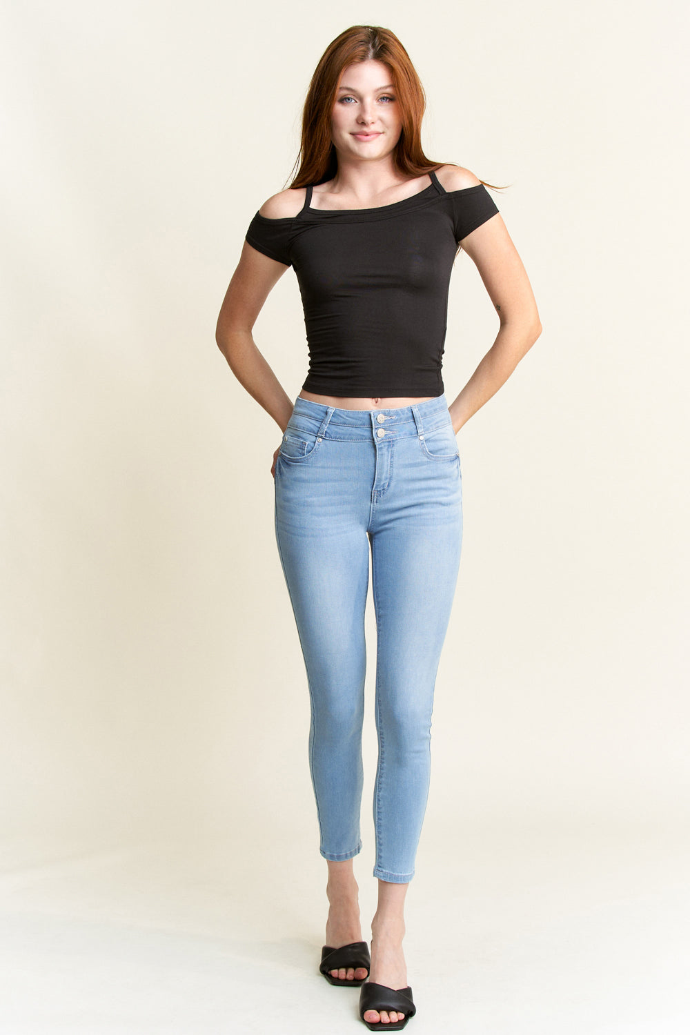 Double Waist High Rise Ankle Skinny Jeans-1