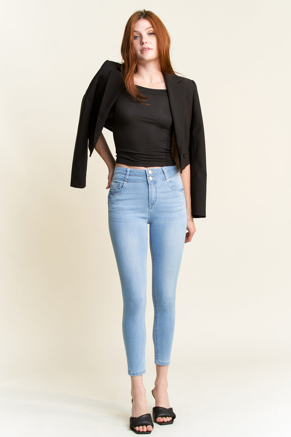 Double Waist High Rise Ankle Skinny Jeans-0