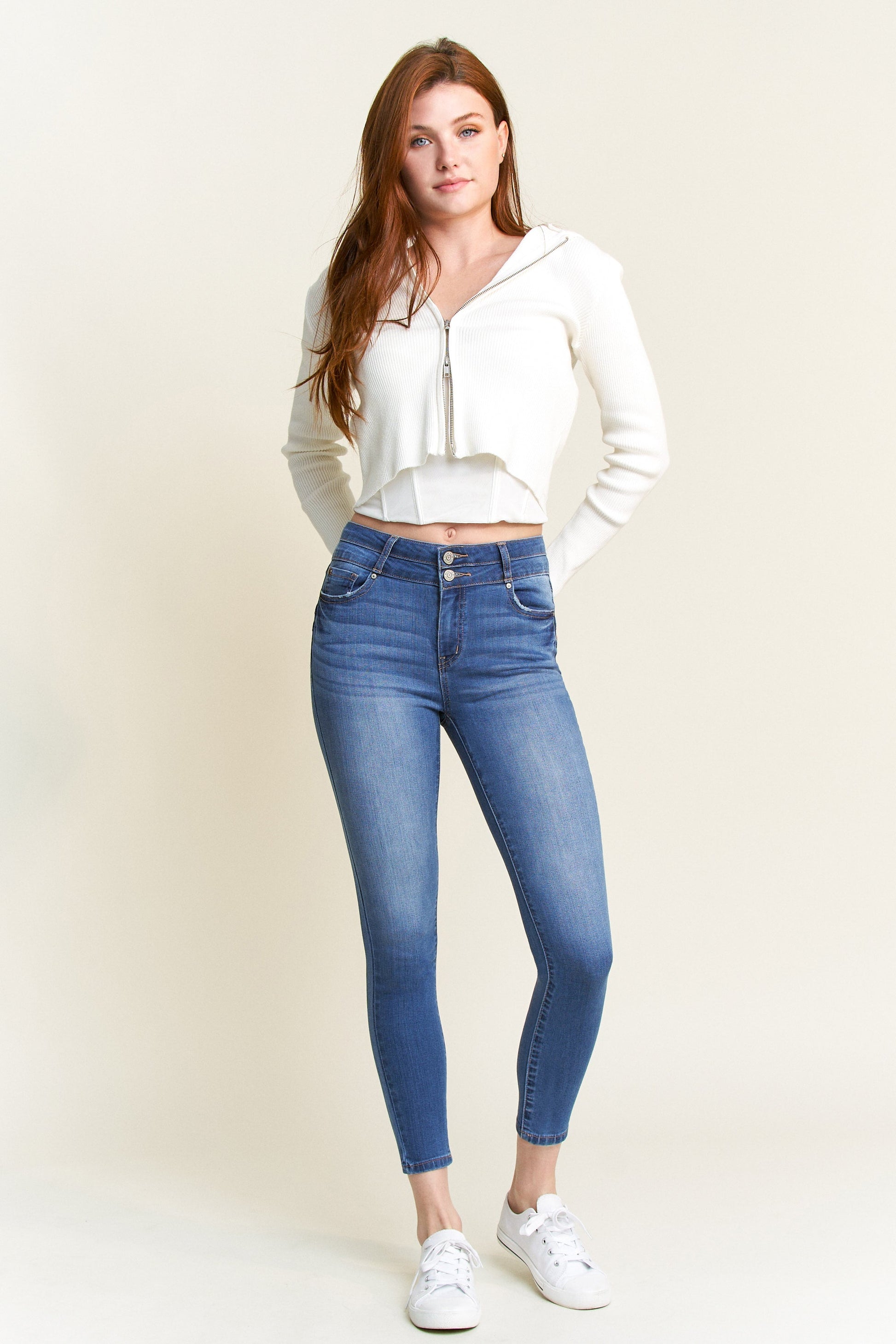 Double Waist High Rise Ankle Skinny Jeans-0