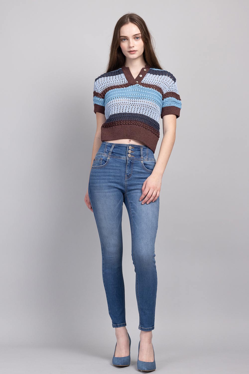 High Rise 3 Button Ankle Skinny Jeans-0