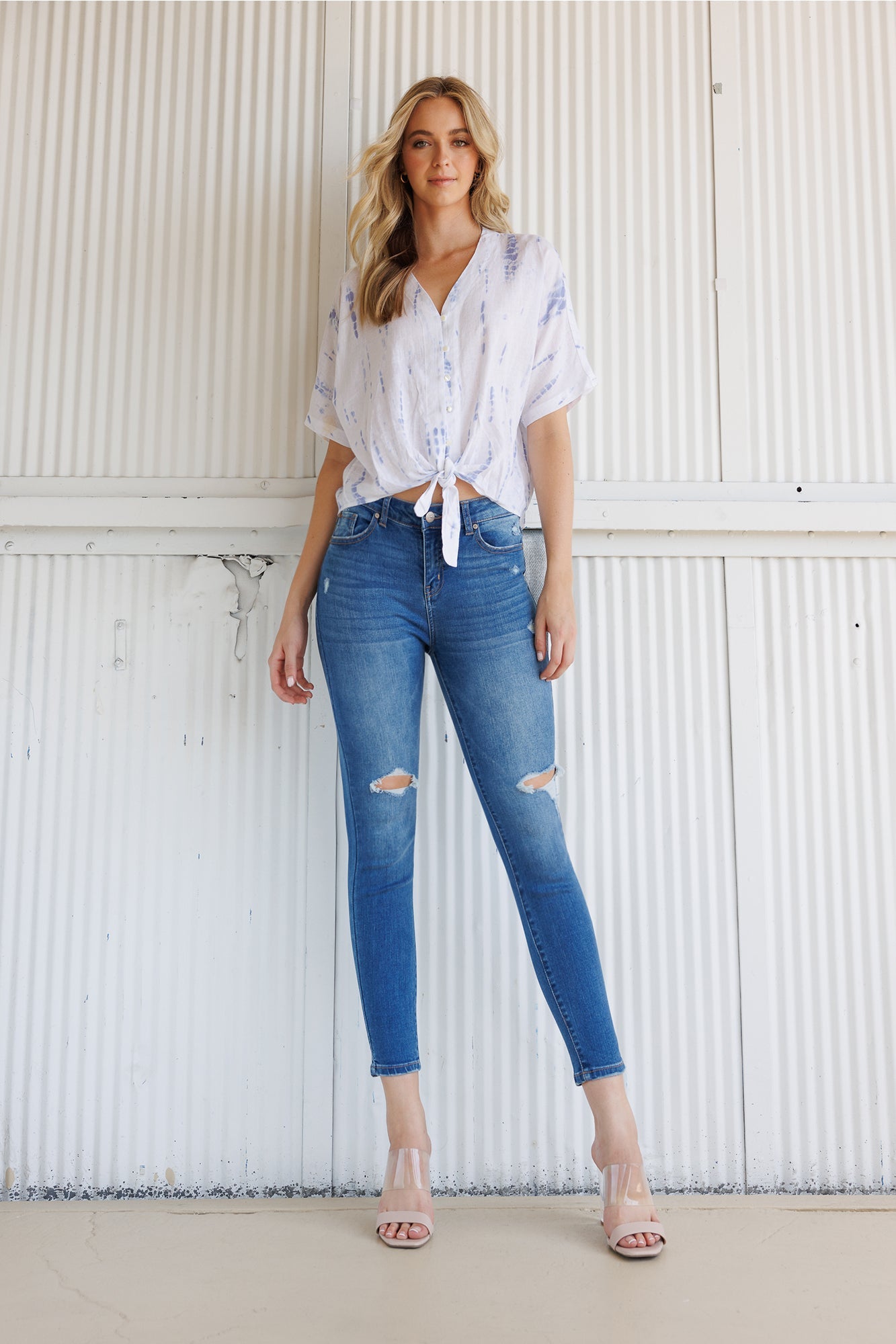 High Rise Destructed Skinny Jeans-0